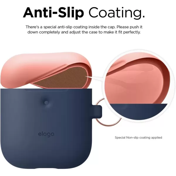 elago Duo Hang Case Compatible with AirPods 2 BodyLavenderTop Pastel Blue Pink  Two Color Caps Front LED Visible Compatible with 2nd Generation Wireless Charging Case Patent RegisteredBodyJean indigo  TopPeach Grey