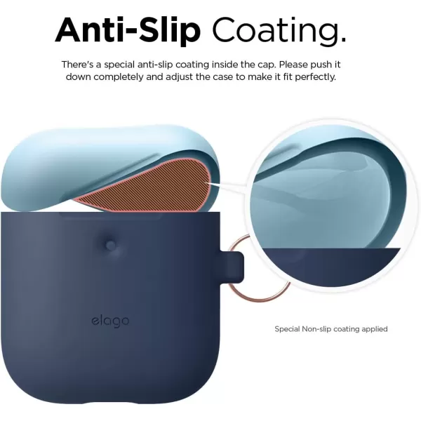 elago Duo Hang Case Compatible with AirPods 2 BodyLavenderTop Pastel Blue Pink  Two Color Caps Front LED Visible Compatible with 2nd Generation Wireless Charging Case Patent RegisteredBodyJean Indigo  TopPastel Blue Italian Rose