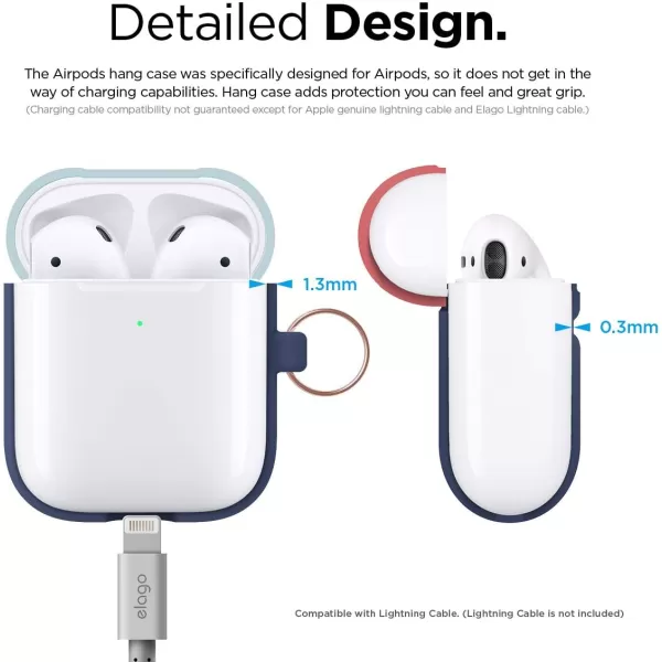 elago Duo Hang Case Compatible with AirPods 2 BodyLavenderTop Pastel Blue Pink  Two Color Caps Front LED Visible Compatible with 2nd Generation Wireless Charging Case Patent RegisteredBodyJean Indigo  TopPastel Blue Italian Rose