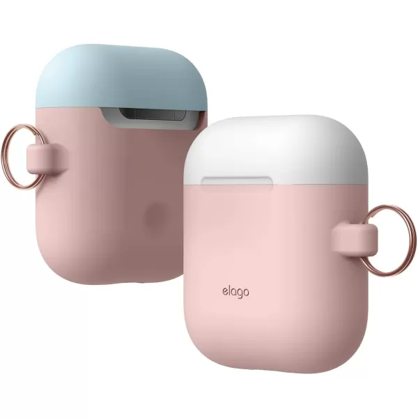 elago Duo Hang Case Compatible with Apple AirPods Case 1 amp 2 Carabiner Included Supports Wireless Charging 2 Color Caps  1Body Pastel Blue Lovely Pink  LavenderBODYLovely Pink  TOP White Pastel Blue