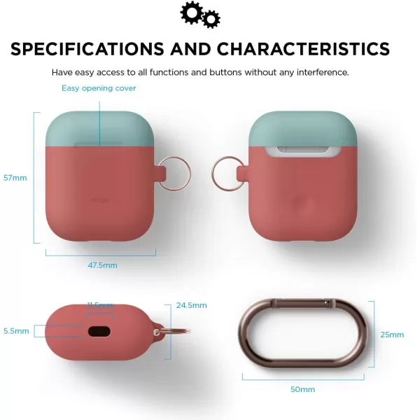 elago Duo Hang Case Compatible with Apple AirPods Case 1 amp 2 Carabiner Included Supports Wireless Charging 2 Color Caps  1Body Pastel Blue Lovely Pink  LavenderBODYItalian Rose  TOPCoral Blue Creamy Yellow