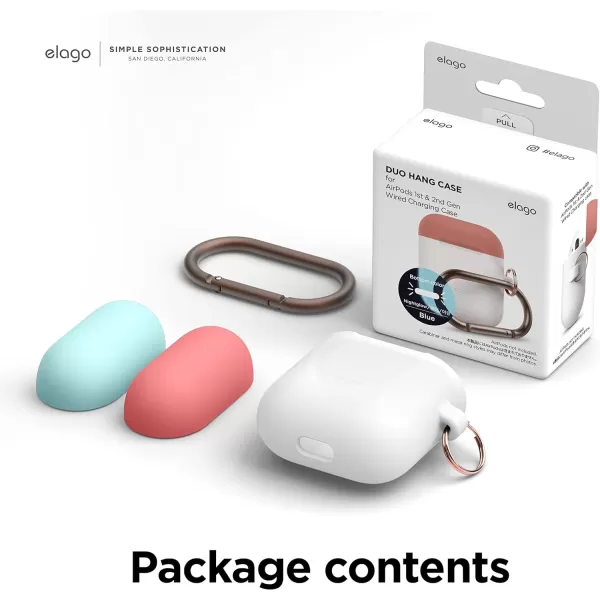 elago Duo Hang Case Compatible with Apple AirPods Case 1 amp 2 Carabiner Included Supports Wireless Charging 2 Color Caps  1Body Pastel Blue Lovely Pink  LavenderBODYNightglow Blue  TOPItalian Rose Coral Blue