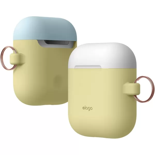 elago Duo Hang Case Compatible with Apple AirPods Case 1 amp 2 Carabiner Included Supports Wireless Charging 2 Color Caps  1Body Pastel Blue Lovely Pink  LavenderBODYCreamy Yellow  TOPWhite Pastel Blue