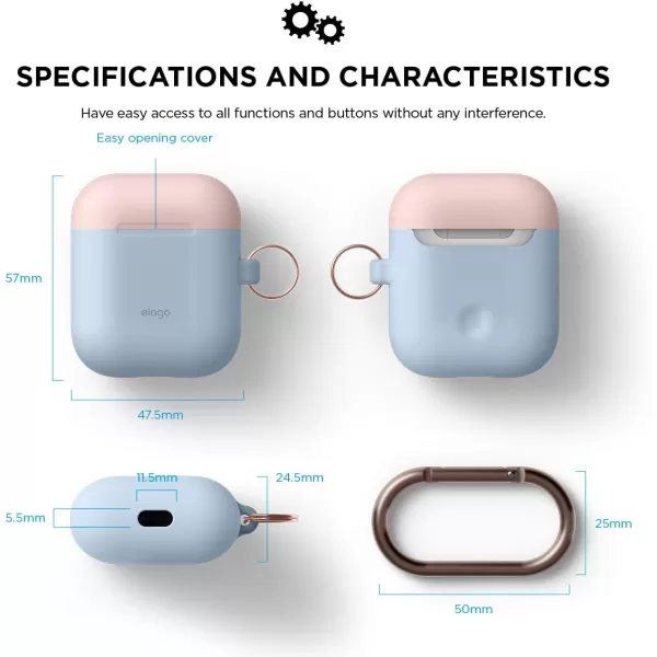 elago Duo Hang Case Compatible with Apple AirPods Case 1 amp 2 Carabiner Included Supports Wireless Charging 2 Color Caps  1Body Pastel Blue Lovely Pink  LavenderBODYPastel Blue  TOPLovely Pink White