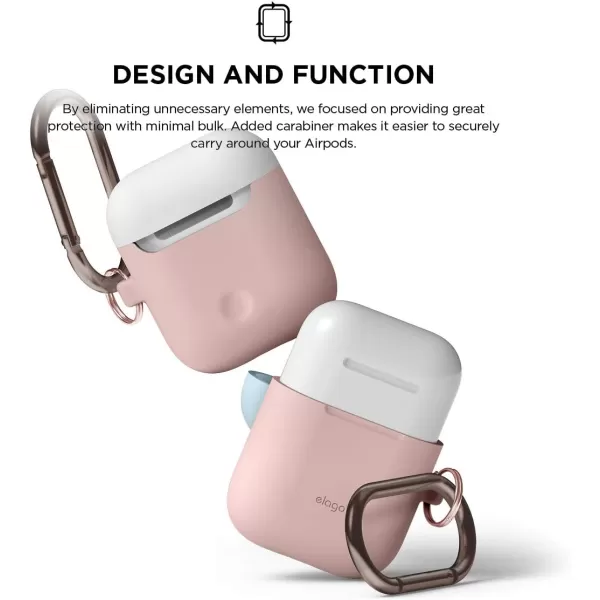 elago Duo Hang Case Compatible with Apple AirPods Case 1 amp 2 Carabiner Included Supports Wireless Charging 2 Color Caps  1Body Pastel Blue Lovely Pink  LavenderBODYLovely Pink  TOP White Pastel Blue