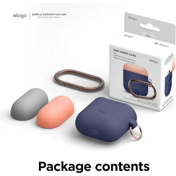 elago Duo Hang Case Compatible with Apple AirPods Case 1 amp 2 Carabiner Included Supports Wireless Charging 2 Color Caps  1Body Pastel Blue Lovely Pink  LavenderBODYJean Indigo  TOPPeach Grey