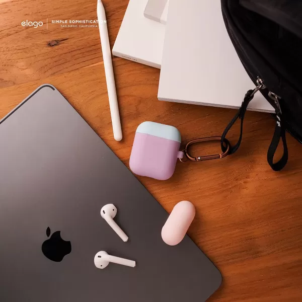 elago Duo Hang Case Compatible with Apple AirPods Case 1 amp 2 Carabiner Included Supports Wireless Charging 2 Color Caps  1Body Pastel Blue Lovely Pink  LavenderBODYLavender  TOPPastel Blue Lovely Pink