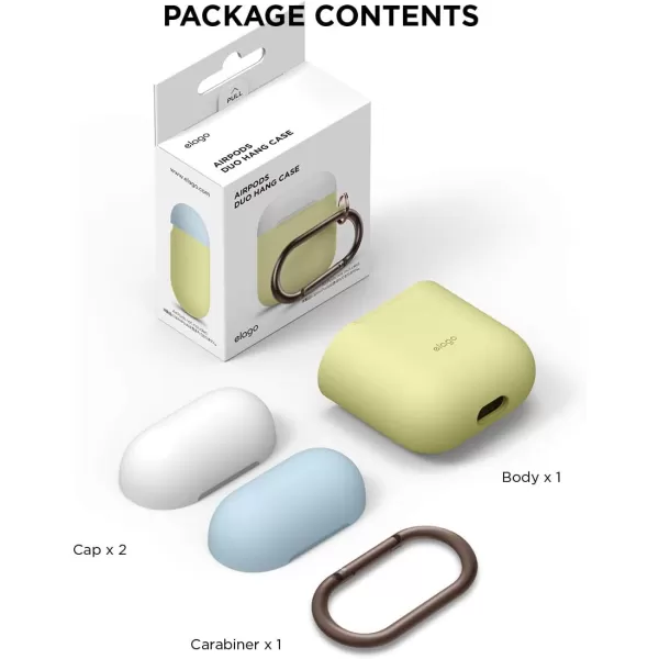 elago Duo Hang Case Compatible with Apple AirPods Case 1 amp 2 Carabiner Included Supports Wireless Charging 2 Color Caps  1Body Pastel Blue Lovely Pink  LavenderBODYCreamy Yellow  TOPWhite Pastel Blue