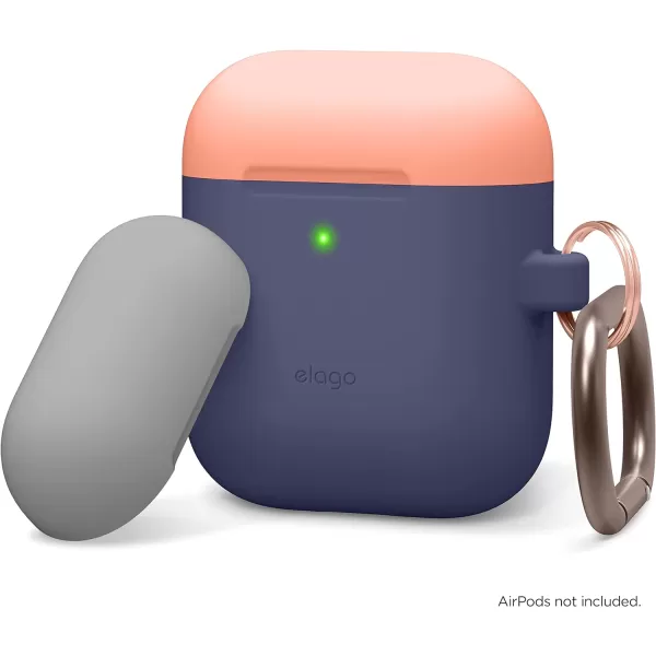 elago Duo Hang Case Compatible with Apple AirPods Case 1 amp 2 Carabiner Included Supports Wireless Charging 2 Color Caps  1Body Pastel Blue Lovely Pink  LavenderBODYJean Indigo  TOPPeach Grey