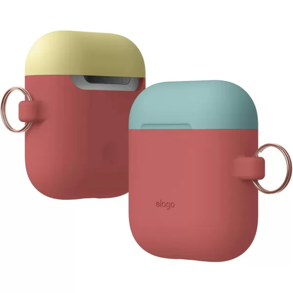 elago Duo Hang Case Compatible with Apple AirPods Case 1 amp 2 Carabiner Included Supports Wireless Charging 2 Color Caps  1Body Pastel Blue Lovely Pink  LavenderBODYItalian Rose  TOPCoral Blue Creamy Yellow