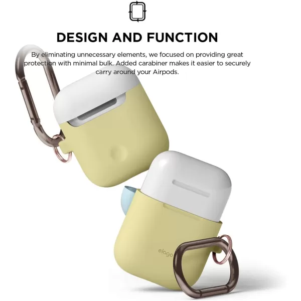 elago Duo Hang Case Compatible with Apple AirPods Case 1 amp 2 Carabiner Included Supports Wireless Charging 2 Color Caps  1Body Pastel Blue Lovely Pink  LavenderBODYCreamy Yellow  TOPWhite Pastel Blue