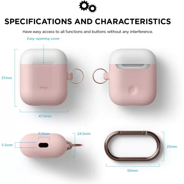 elago Duo Hang Case Compatible with Apple AirPods Case 1 amp 2 Carabiner Included Supports Wireless Charging 2 Color Caps  1Body Pastel Blue Lovely Pink  LavenderBODYLovely Pink  TOP White Pastel Blue