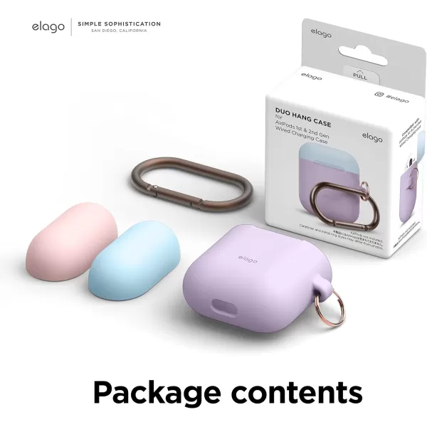 elago Duo Hang Case Compatible with Apple AirPods Case 1 amp 2 Carabiner Included Supports Wireless Charging 2 Color Caps  1Body Pastel Blue Lovely Pink  LavenderBODYLavender  TOPPastel Blue Lovely Pink