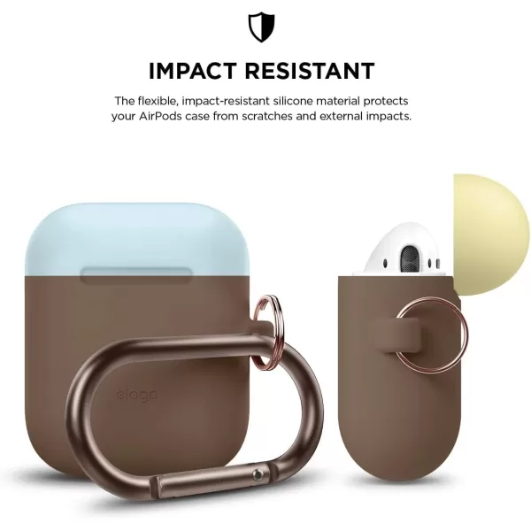 elago Duo Hang Case Compatible with Apple AirPods Case 1 amp 2 Carabiner Included Supports Wireless Charging 2 Color Caps  1Body Pastel Blue Lovely Pink  LavenderBODYDark Brown  TOPCreamy Yellow Pastel Blue