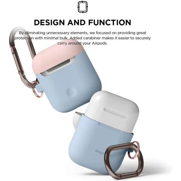 elago Duo Hang Case Compatible with Apple AirPods Case 1 amp 2 Carabiner Included Supports Wireless Charging 2 Color Caps  1Body Pastel Blue Lovely Pink  LavenderBODYPastel Blue  TOPLovely Pink White