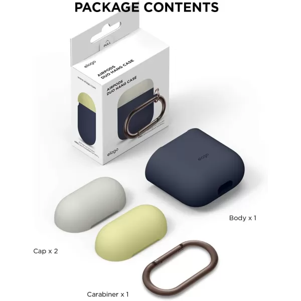 elago Duo Hang Case Compatible with Apple AirPods Case 1 amp 2 Carabiner Included Supports Wireless Charging 2 Color Caps  1Body Pastel Blue Lovely Pink  LavenderBODYJean Indigo  TOPClassic White Creamy Yellow