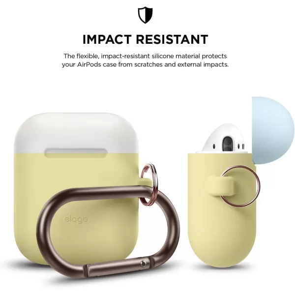 elago Duo Hang Case Compatible with Apple AirPods Case 1 amp 2 Carabiner Included Supports Wireless Charging 2 Color Caps  1Body Pastel Blue Lovely Pink  LavenderBODYCreamy Yellow  TOPWhite Pastel Blue