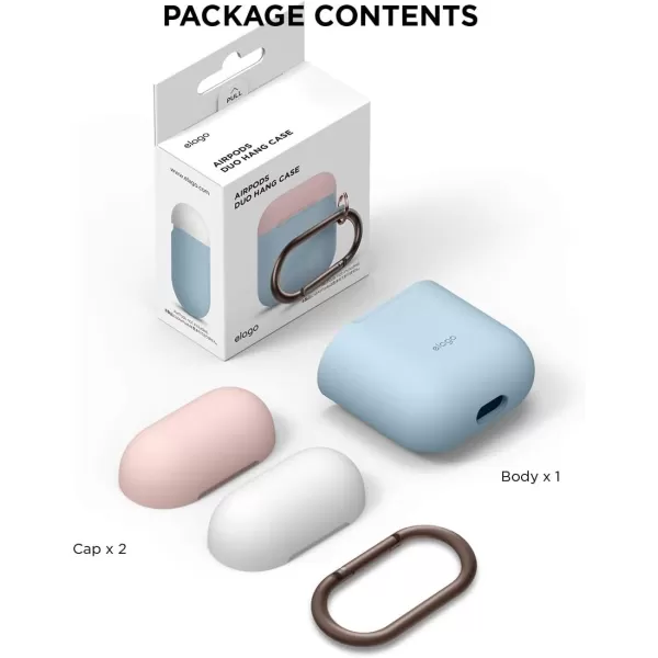 elago Duo Hang Case Compatible with Apple AirPods Case 1 amp 2 Carabiner Included Supports Wireless Charging 2 Color Caps  1Body Pastel Blue Lovely Pink  LavenderBODYPastel Blue  TOPLovely Pink White