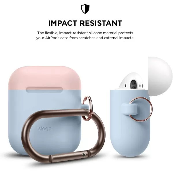 elago Duo Hang Case Compatible with Apple AirPods Case 1 amp 2 Carabiner Included Supports Wireless Charging 2 Color Caps  1Body Pastel Blue Lovely Pink  LavenderBODYPastel Blue  TOPLovely Pink White