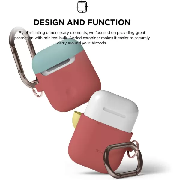 elago Duo Hang Case Compatible with Apple AirPods Case 1 amp 2 Carabiner Included Supports Wireless Charging 2 Color Caps  1Body Pastel Blue Lovely Pink  LavenderBODYItalian Rose  TOPCoral Blue Creamy Yellow