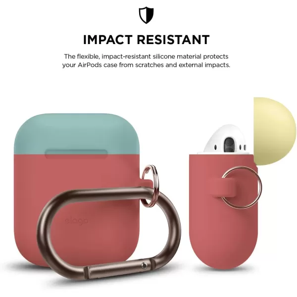 elago Duo Hang Case Compatible with Apple AirPods Case 1 amp 2 Carabiner Included Supports Wireless Charging 2 Color Caps  1Body Pastel Blue Lovely Pink  LavenderBODYItalian Rose  TOPCoral Blue Creamy Yellow