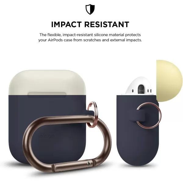 elago Duo Hang Case Compatible with Apple AirPods Case 1 amp 2 Carabiner Included Supports Wireless Charging 2 Color Caps  1Body Pastel Blue Lovely Pink  LavenderBODYJean Indigo  TOPClassic White Creamy Yellow