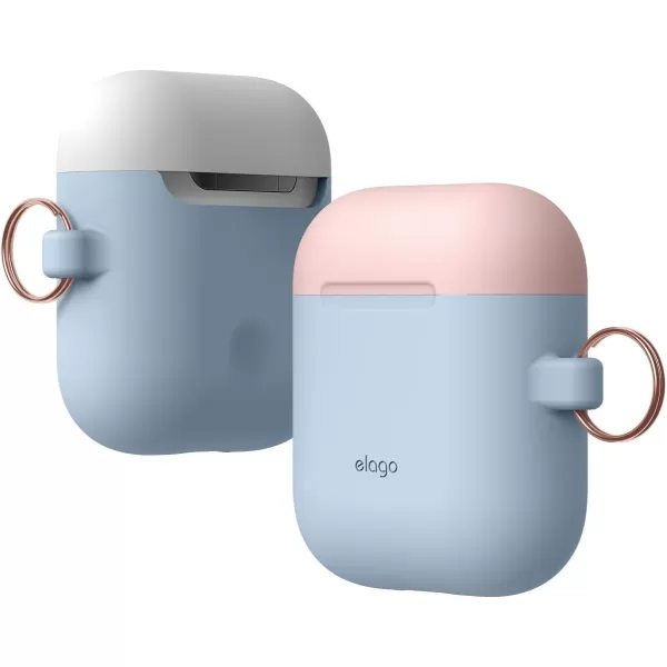 elago Duo Hang Case Compatible with Apple AirPods Case 1 amp 2 Carabiner Included Supports Wireless Charging 2 Color Caps  1Body Pastel Blue Lovely Pink  LavenderBODYPastel Blue  TOPLovely Pink White