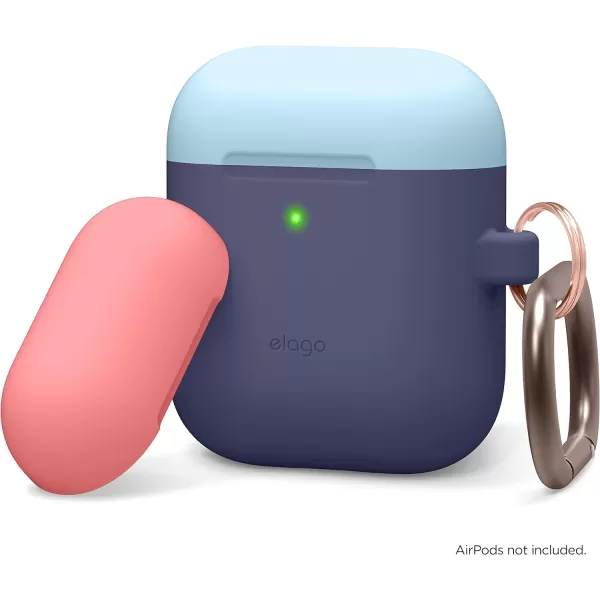 elago Duo Hang Case Compatible with Apple AirPods Case 1 amp 2 Carabiner Included Supports Wireless Charging 2 Color Caps  1Body Pastel Blue Lovely Pink  LavenderBODYJean Indigo  TOPPastel Blue Italian Rose