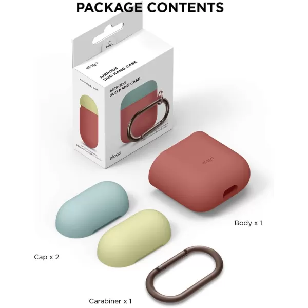 elago Duo Hang Case Compatible with Apple AirPods Case 1 amp 2 Carabiner Included Supports Wireless Charging 2 Color Caps  1Body Pastel Blue Lovely Pink  LavenderBODYItalian Rose  TOPCoral Blue Creamy Yellow