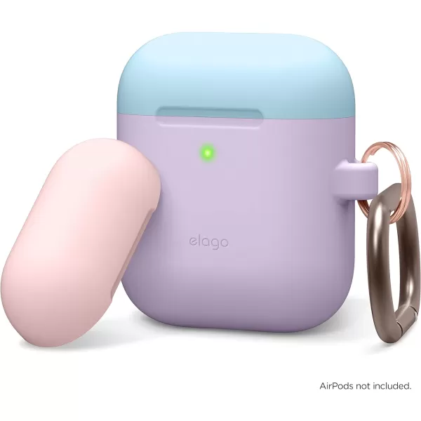 elago Duo Hang Case Compatible with Apple AirPods Case 1 amp 2 Carabiner Included Supports Wireless Charging 2 Color Caps  1Body Pastel Blue Lovely Pink  LavenderBODYLavender  TOPPastel Blue Lovely Pink