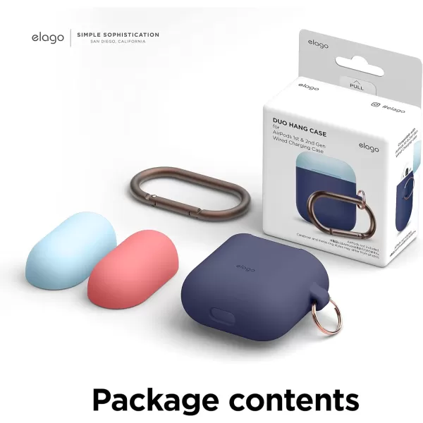 elago Duo Hang Case Compatible with Apple AirPods Case 1 amp 2 Carabiner Included Supports Wireless Charging 2 Color Caps  1Body Pastel Blue Lovely Pink  LavenderBODYJean Indigo  TOPPastel Blue Italian Rose