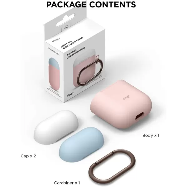 elago Duo Hang Case Compatible with Apple AirPods Case 1 amp 2 Carabiner Included Supports Wireless Charging 2 Color Caps  1Body Pastel Blue Lovely Pink  LavenderBODYLovely Pink  TOP White Pastel Blue