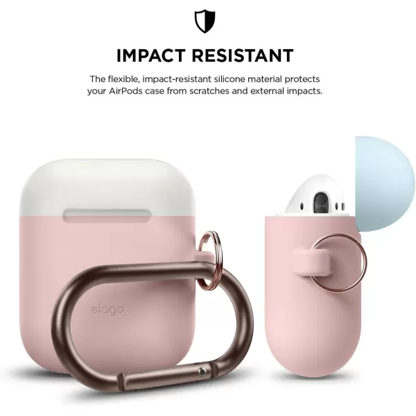 elago Duo Hang Case Compatible with Apple AirPods Case 1 amp 2 Carabiner Included Supports Wireless Charging 2 Color Caps  1Body Pastel Blue Lovely Pink  LavenderBODYLovely Pink  TOP White Pastel Blue