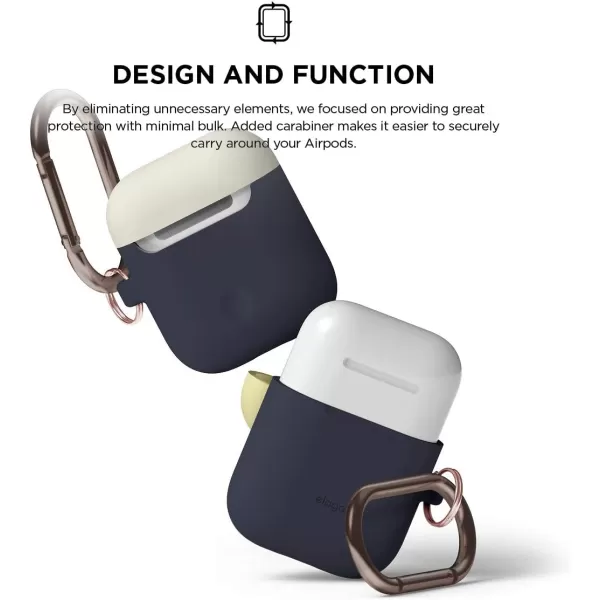 elago Duo Hang Case Compatible with Apple AirPods Case 1 amp 2 Carabiner Included Supports Wireless Charging 2 Color Caps  1Body Pastel Blue Lovely Pink  LavenderBODYJean Indigo  TOPClassic White Creamy Yellow