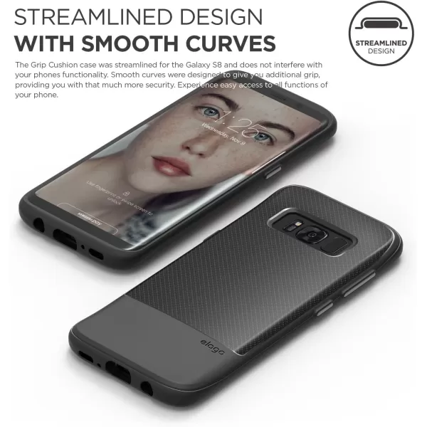 elago Galaxy S8 Case Grip CushionBlack  Device Fitting TestedComfort FitCarbon Fiber PatternAntiShock  for Galaxy S8elago Galaxy S8 Case Grip CushionBlack  Device Fitting TestedComfort FitCarbon Fiber PatternAntiShock  for Galaxy S8