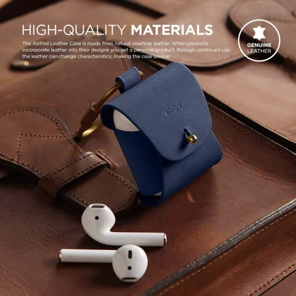 elago Genuine Leather Case Compatible with AirPods 1 Case and Compatible with AirPods 2 Case Natural Cowhide Leather Case with Brass Ring Holder Supports Wireless Charging BlackJean Indigo