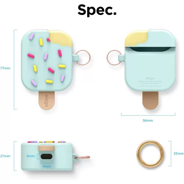 elago Ice Cream AirPods Case with Keychain Designed for Apple AirPods 1 amp 2 Shockproof Protective Skin Cute Accessories for Girls Kids Boys US Patent Registered BlueberryMint