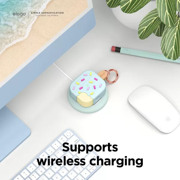 elago Ice Cream Case Compatible with AirPods 3rd Generation Case  Compatible with AirPods 3 Case Cover Carabiner Included Supports Wireless Charging Shock Resistant Full Protection BlueberryMint