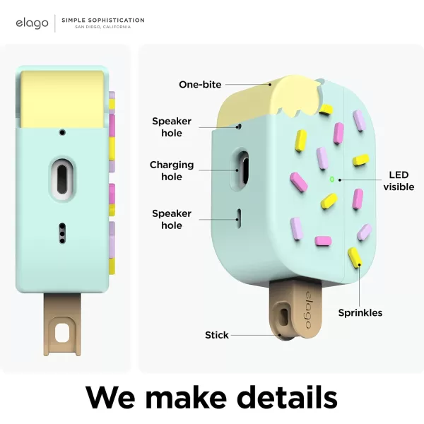 elago Ice Cream Case Compatible with AirPods Pro 2nd Generation Case Cover  Compatible with AirPods Pro 2 Case Karabiner Included Supports Wireless Charging Full Protection ChocolateMint