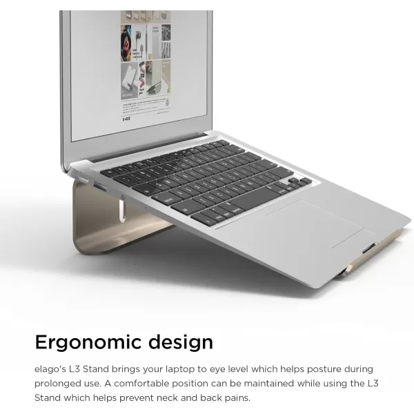 elago L3 Stand Champagne Gold  Premium AluminumPrevents Bad PostureNatural Heat Sink  for Laptop ComputersChampagne Gold