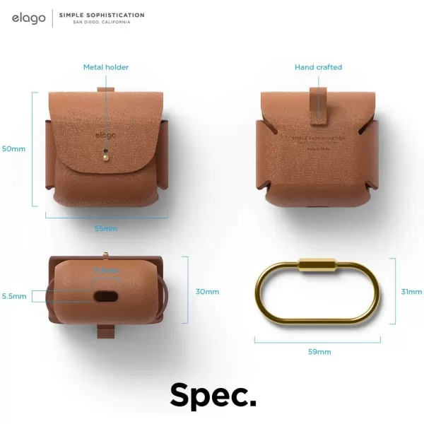 elago Leather Case Compatible with AirPods 3 Case  Compatible with AirPods 3rd Generation Case Natural Cowhide Leather Case Cover with Brass Ring Holder Supports Wireless Charging BrownBrown