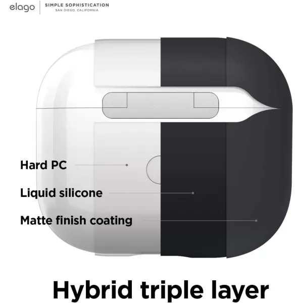 elago Liquid Hybrid Case Compatible with AirPods 3rd Generation Case  Compatible with AirPods 3 Case Cover Triple Layer Protection Keychain Included Wireless Charging Shock ResistantJean indigoBlack