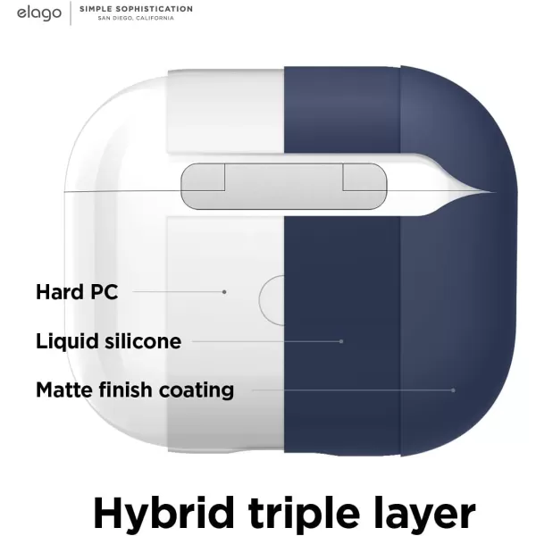 elago Liquid Hybrid Case Compatible with AirPods 3rd Generation Case  Compatible with AirPods 3 Case Cover Triple Layer Protection Wireless Charging Shock Resistant Easily Cleaned StoneJean Indigo