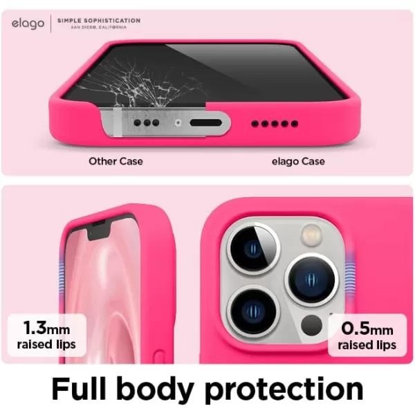 elago Liquid Silicone Case Compatible with iPhone 13 Pro Case 61 Premium Silicone Full Body Protection  3 Layer Shockproof Phone Cover AntiScratch Soft Microfiber Lining StoneNeon Hot Pink