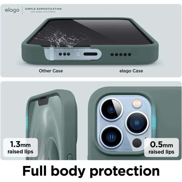 elago Liquid Silicone Case Compatible with iPhone 13 Pro Case 61 Premium Silicone Full Body Protection  3 Layer Shockproof Phone Cover AntiScratch Soft Microfiber Lining StoneMidnight Green