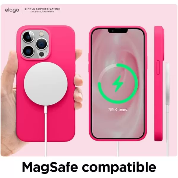 elago Liquid Silicone Case Compatible with iPhone 13 Pro Case 61 Premium Silicone Full Body Protection  3 Layer Shockproof Phone Cover AntiScratch Soft Microfiber Lining StoneNeon Hot Pink