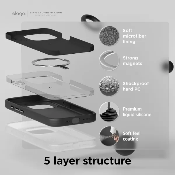 elago Magnetic Silicone Case Compatible with iPhone 15 Pro Max Case 67 Inch Compatible with All MagSafe Accessories  Builtin Magnets Soft Grip Silicone Shockproof StoneiPhone 15 Pro Max Black