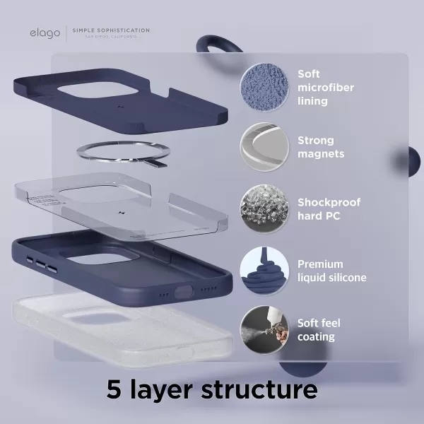 elago Magnetic Silicone Case Compatible with iPhone 15 Pro Max Case 67 Inch Compatible with All MagSafe Accessories  Builtin Magnets Soft Grip Silicone Shockproof StoneiPhone 15 Pro Jean Indigo