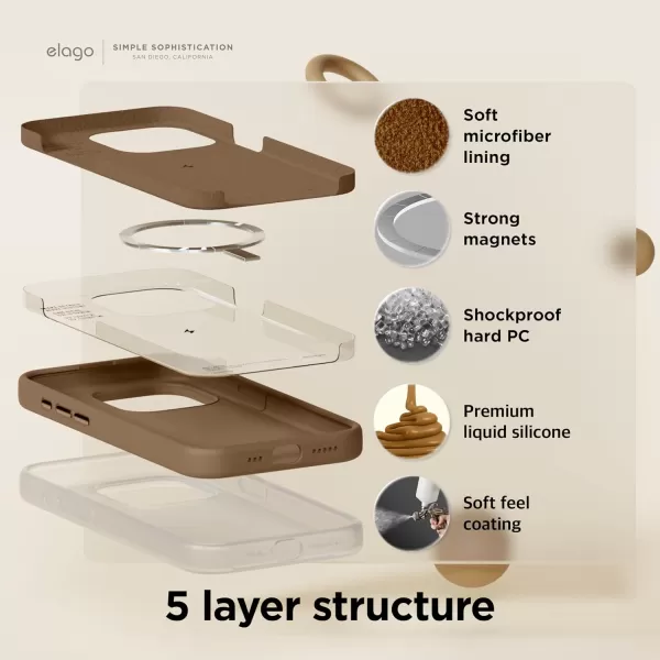 elago Magnetic Silicone Case Compatible with iPhone 15 Pro Max Case 67 Inch Compatible with All MagSafe Accessories  Builtin Magnets Soft Grip Silicone Shockproof StoneiPhone 15 Pro Max Brown