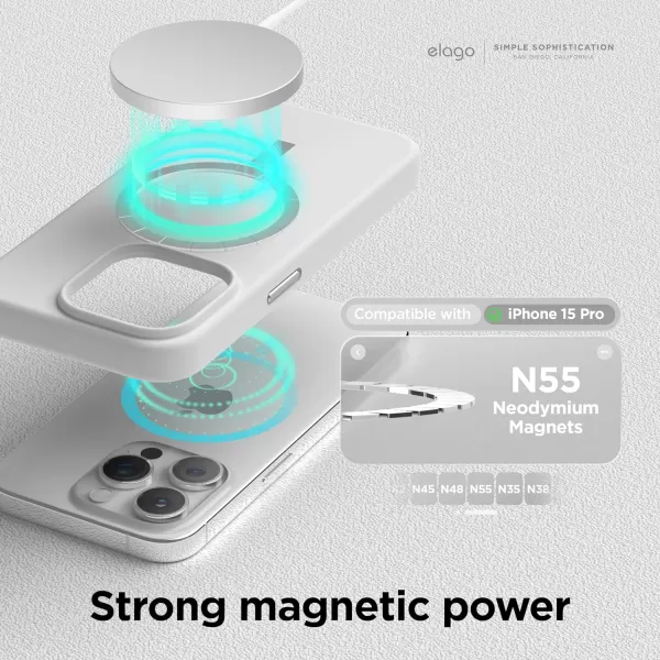 elago Magnetic Silicone Case Compatible with iPhone 15 Pro Max Case 67 Inch Compatible with All MagSafe Accessories  Builtin Magnets Soft Grip Silicone Shockproof StoneiPhone 15 Pro White